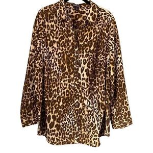 Roman women’s plus size cheetah, print, button-down blouse S/16 W ￼